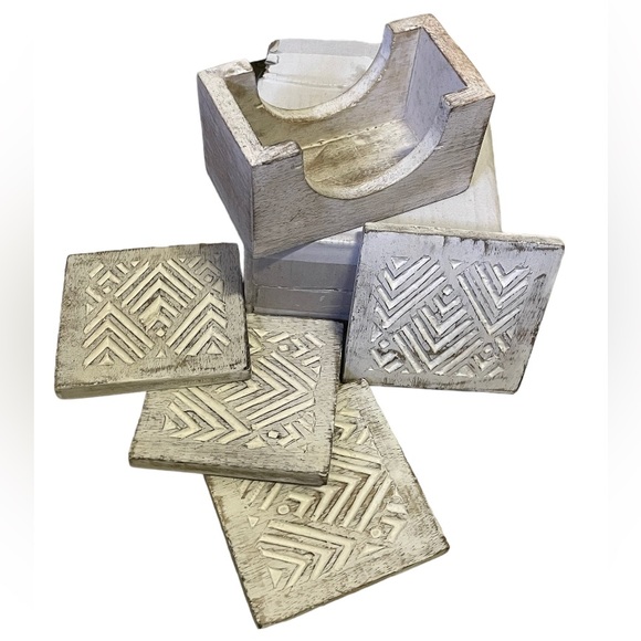 Set of 4 Carved Coasters - Picture 2 of 4